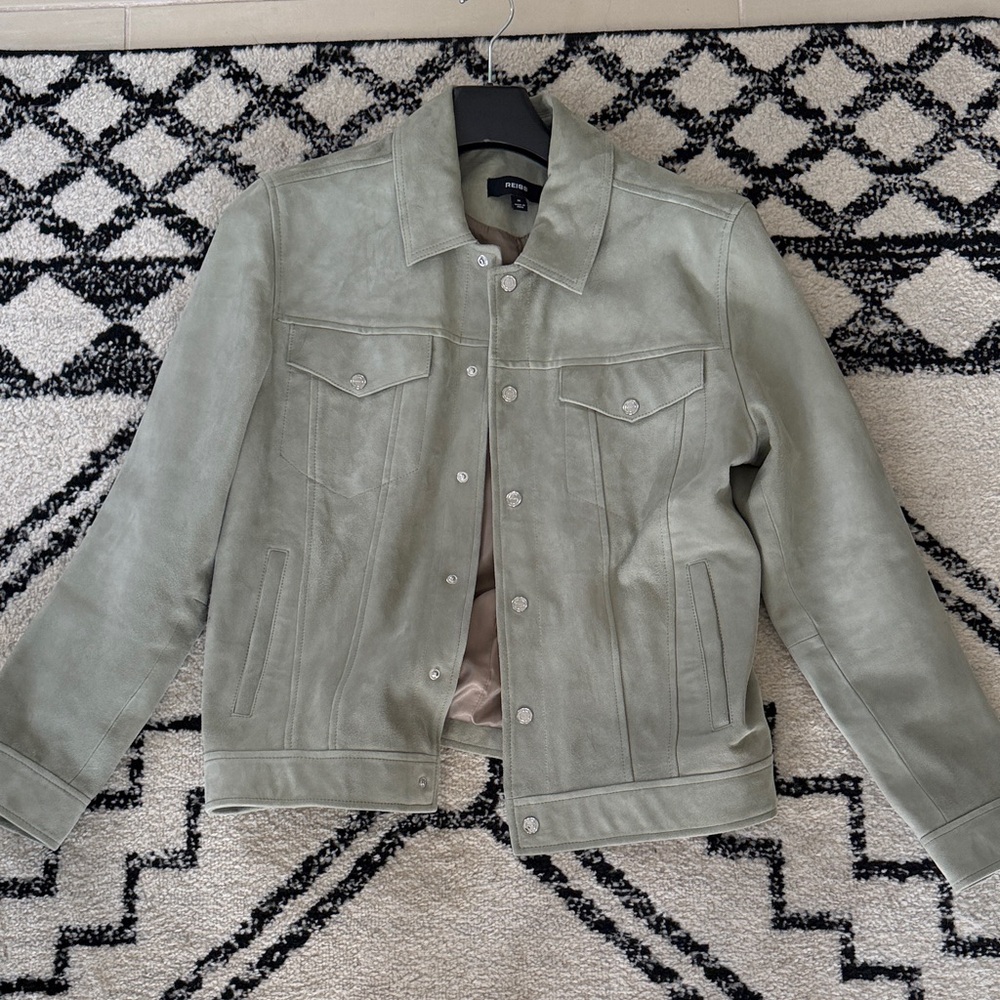 Men's Reiss Suede Jacket in Sage Green